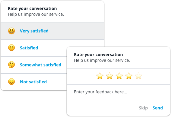 Classificação do recurso de chat de Userlike com estrelas e emojis.