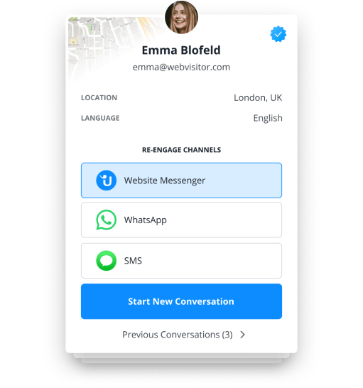 Example of a customer lead, in the form of a customer profile that can be re-engaged via various messaging channels.